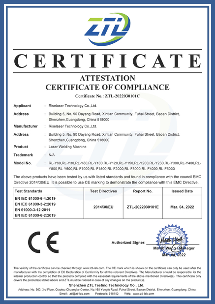 China Riselaser Technology Co., Ltd zertifizierungen